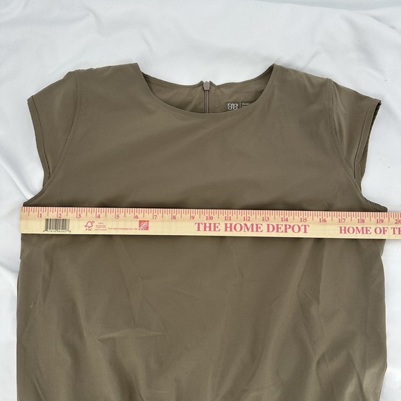 Albion Fit Going Places Drawstring Dress Women Sz M Tan Cap Sleeve Pockets Nylon - Picture 10 of 10